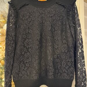 Tory Burch sz Small Black Scoop Neck Lace OverlayTop